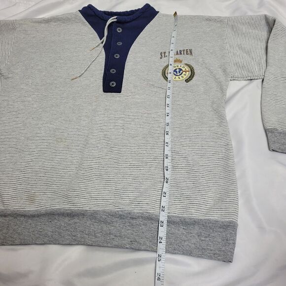 VINTAGE 90s St Maarten gray micro striped quarter button‎ sweatshirt top M - Picture 11 of 11